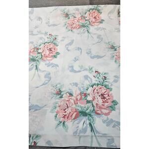 J P Steven’s Vintage Floral Blue Bows Queen Flat Sheet Cottage Core
